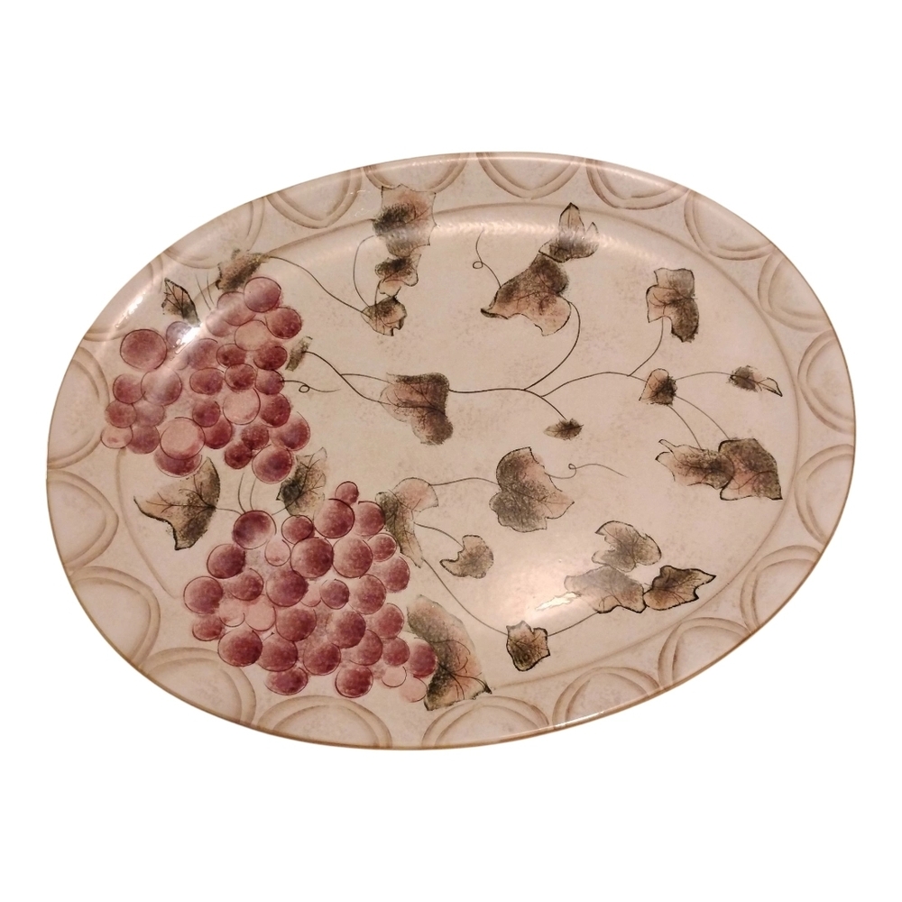 Oneida Oval Serving Platter with Pink Grape Motif